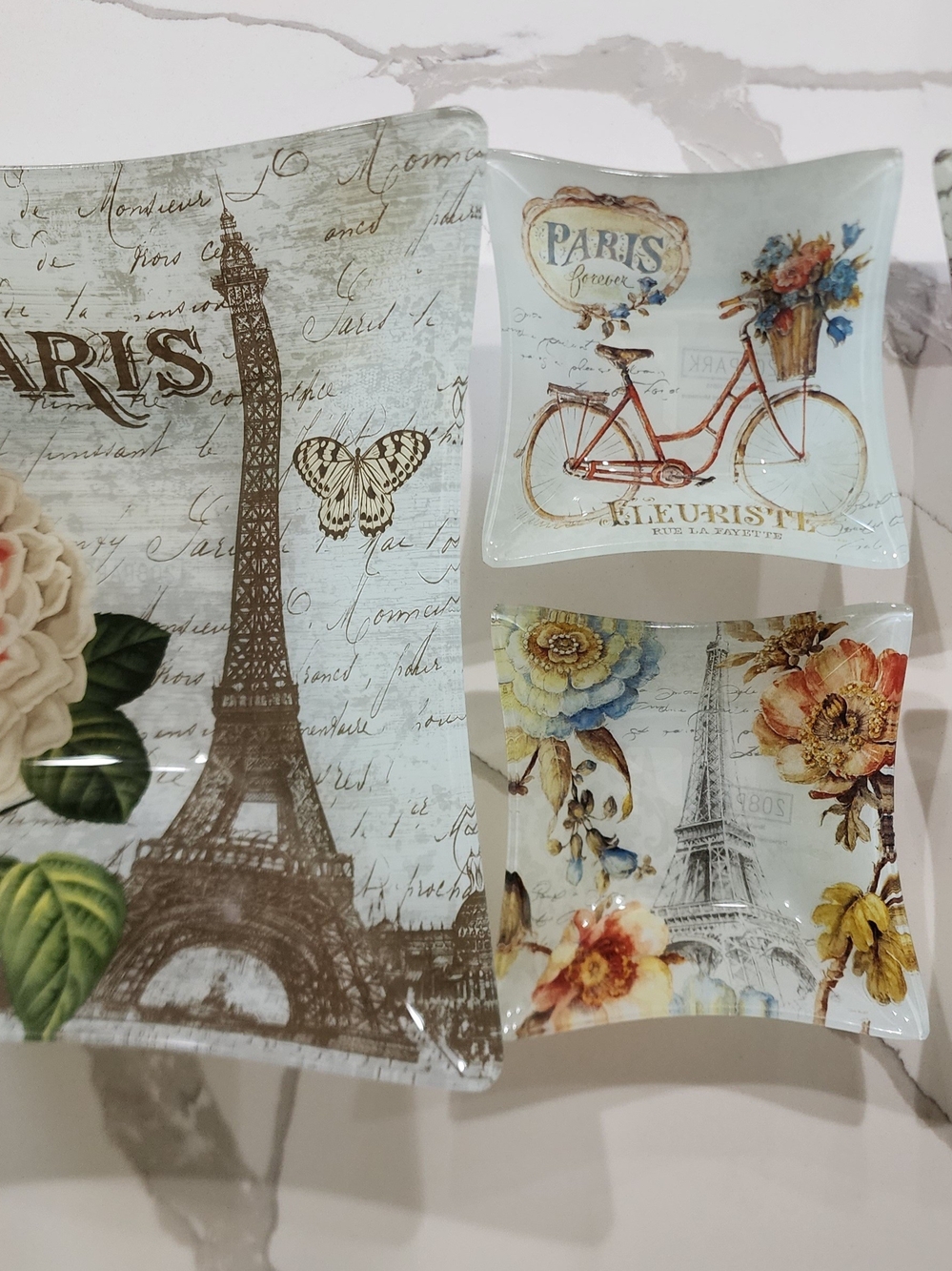 Paris Floral Decorative Glass Serving Set - Multicolor - NWT